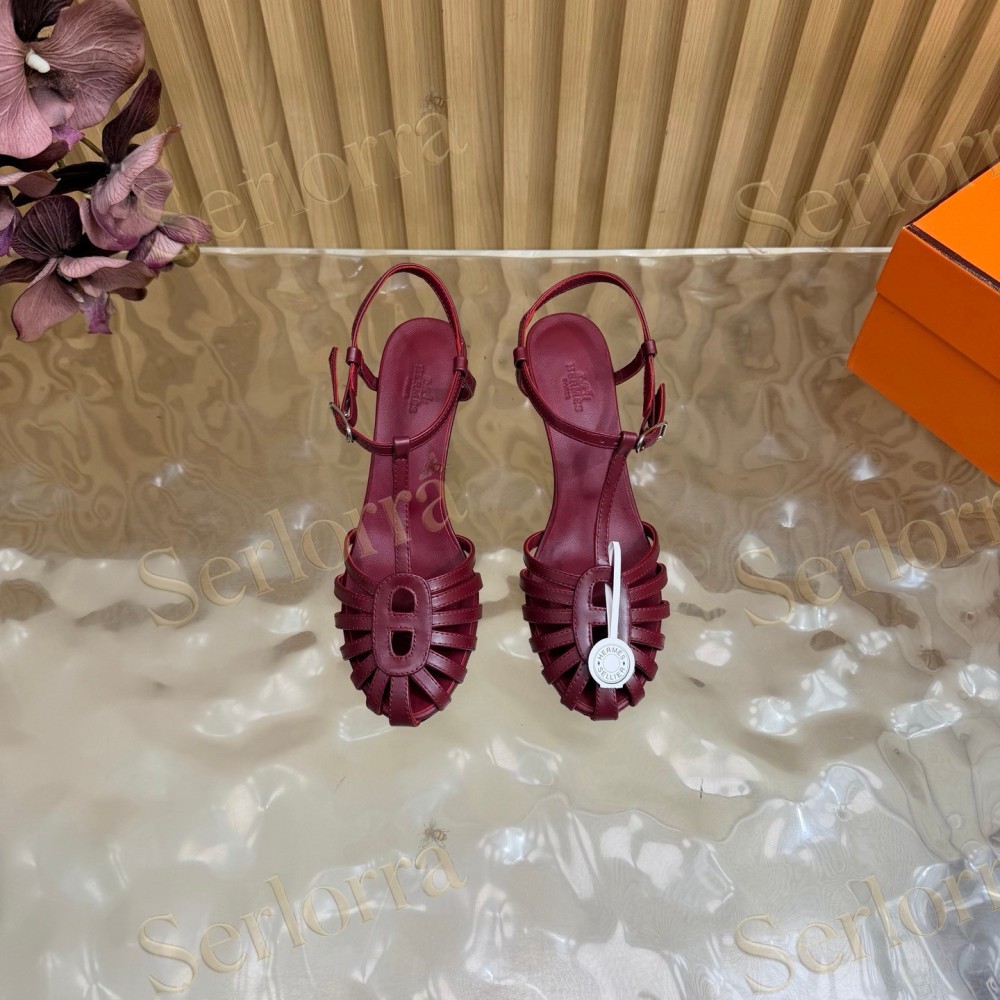 HERMÈS LEATHER CUTOUT WEDGE-HEEL ROMAN SANDALS