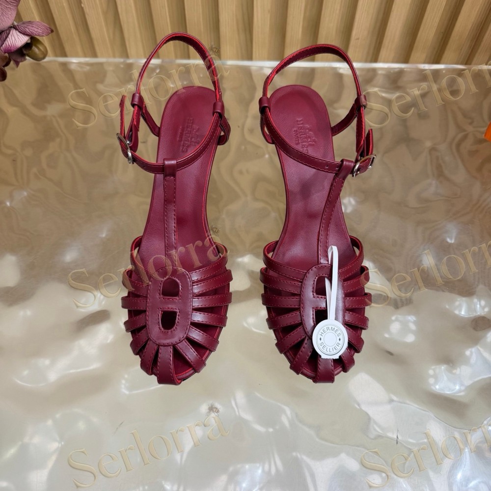 HERMÈS LEATHER CUTOUT WEDGE-HEEL ROMAN SANDALS