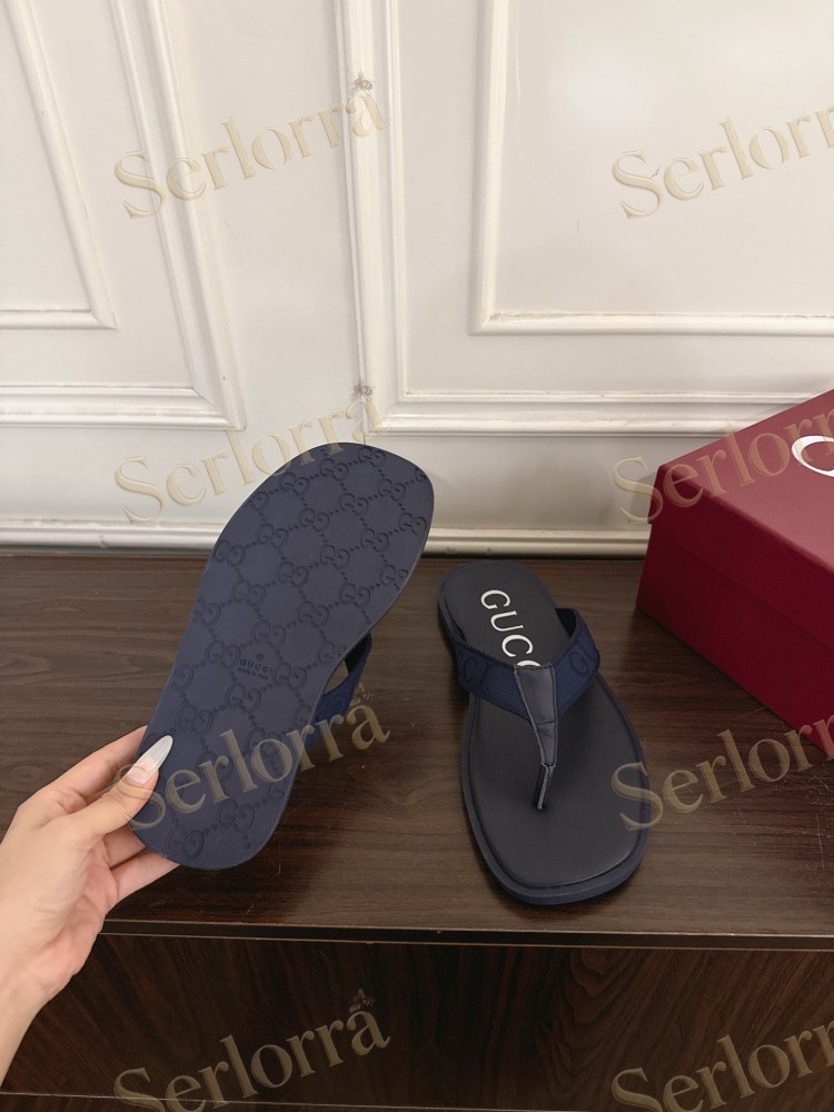 GUCCI EMBOSSED GG FABRIC THONG FLIP FLOPS