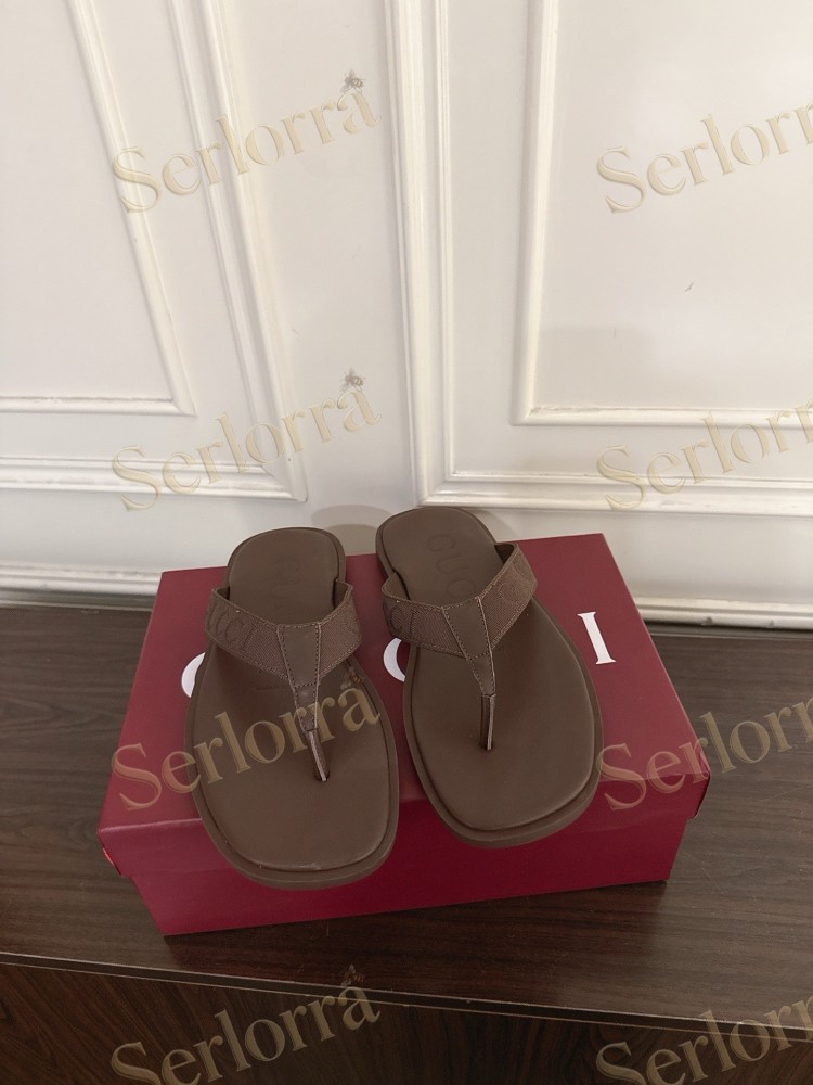 GUCCI EMBOSSED GG FABRIC THONG FLIP FLOPS