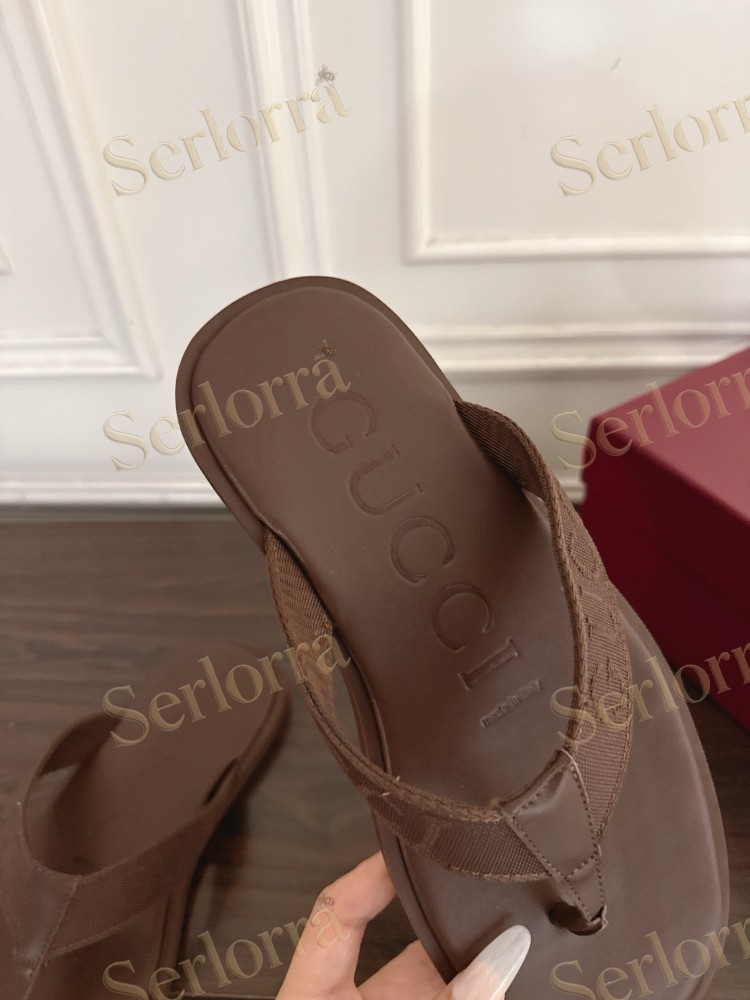 GUCCI EMBOSSED GG FABRIC THONG FLIP FLOPS