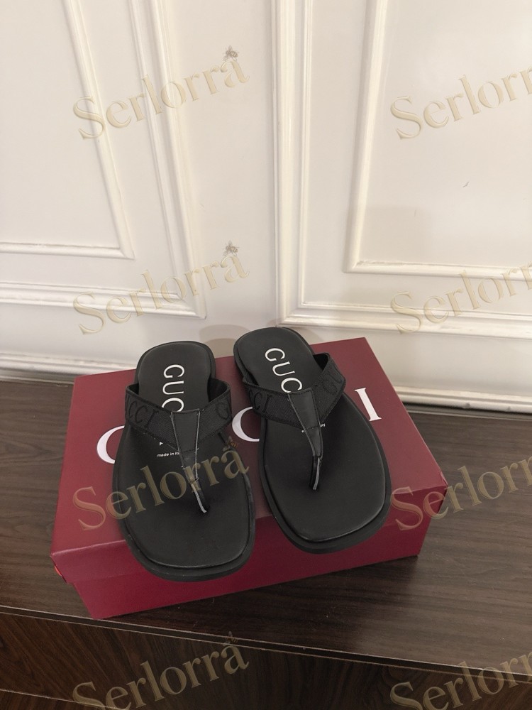 GUCCI EMBOSSED GG FABRIC THONG FLIP FLOPS
