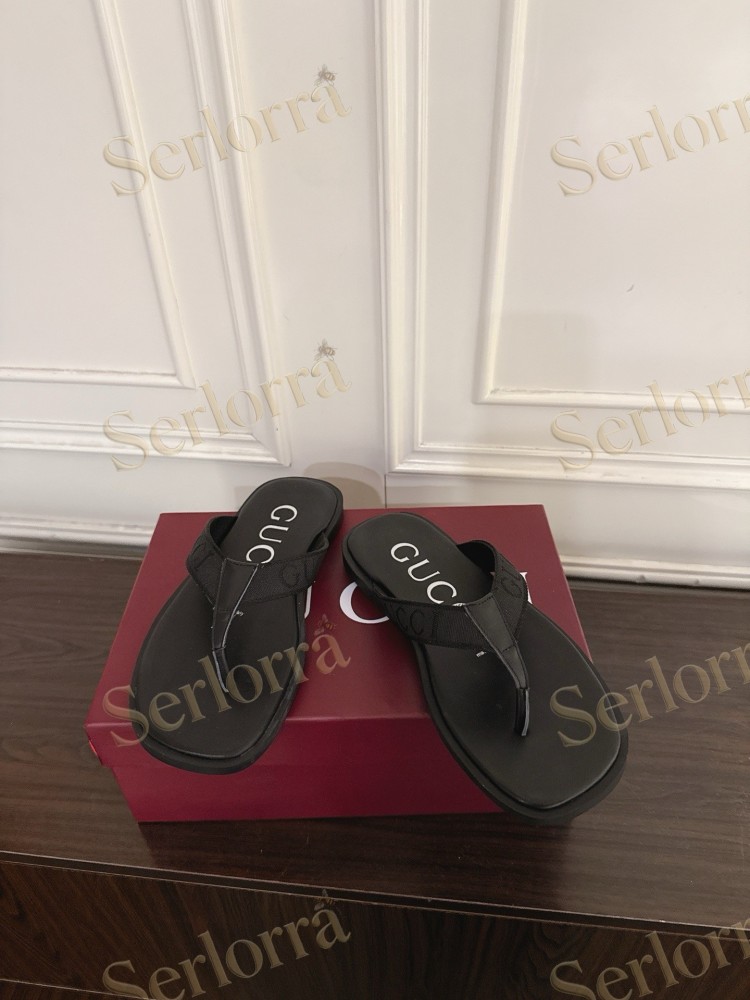 GUCCI EMBOSSED GG FABRIC THONG FLIP FLOPS