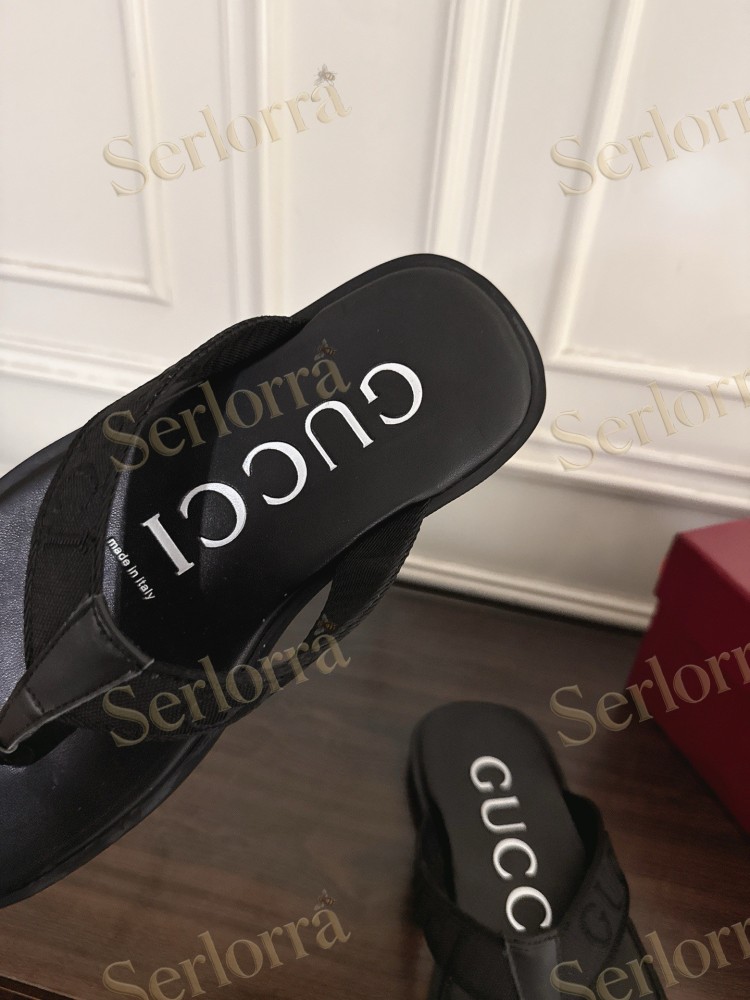 GUCCI EMBOSSED GG FABRIC THONG FLIP FLOPS