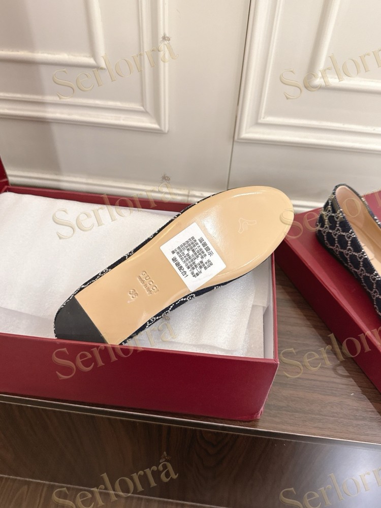 GUCCI GG CRYSTAL CANVAS BOW CAP TOE BALLET FLATS