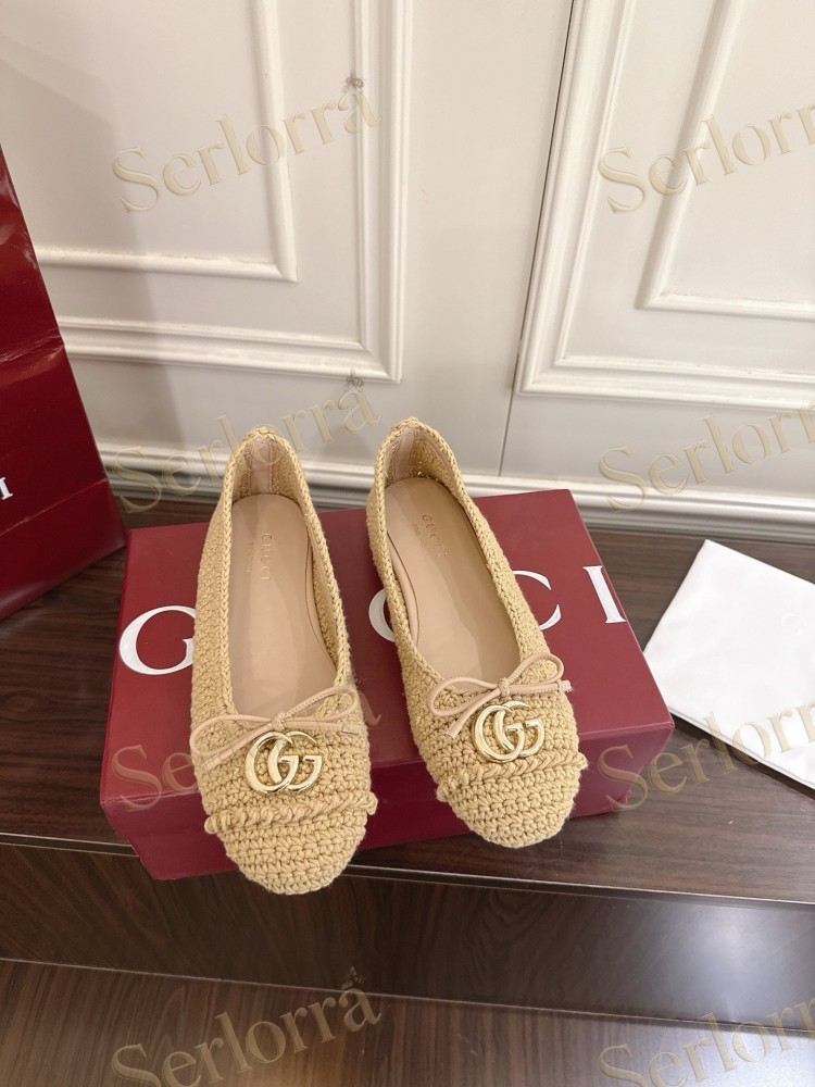 GUCCI GG CRYSTAL CANVAS BOW CAP TOE BALLET FLATS
