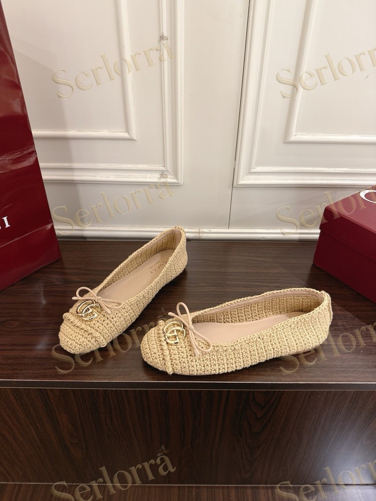 GUCCI GG CRYSTAL CANVAS BOW CAP TOE BALLET FLATS