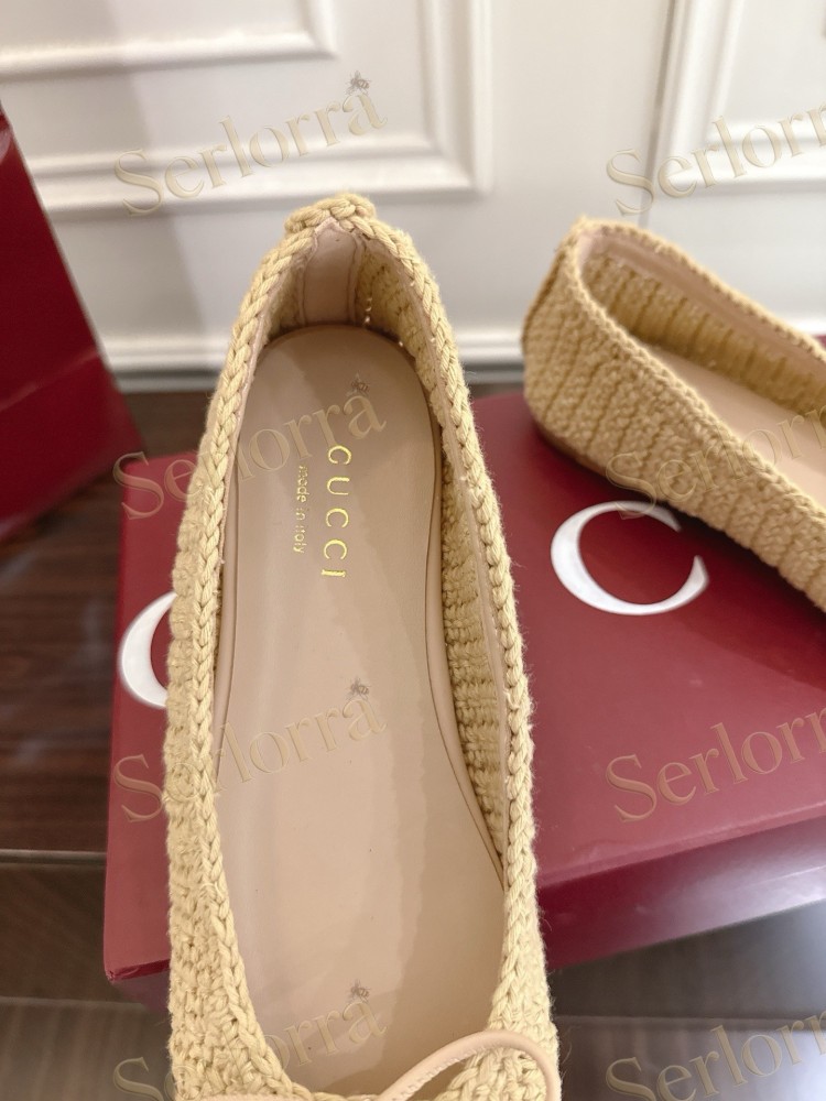 GUCCI GG CRYSTAL CANVAS BOW CAP TOE BALLET FLATS