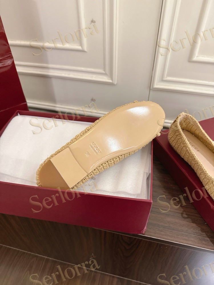 GUCCI GG CRYSTAL CANVAS BOW CAP TOE BALLET FLATS