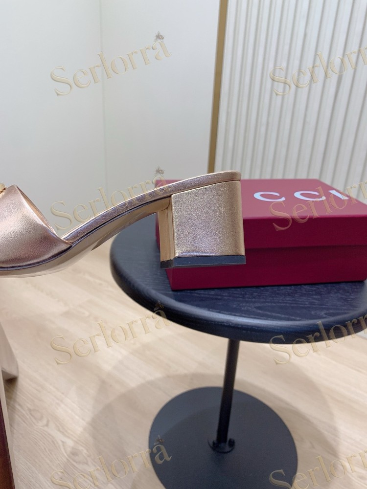 GUCCI CRYSTAL DOUBLE G METALLIC LEATHER BLOCK HEEL MULES