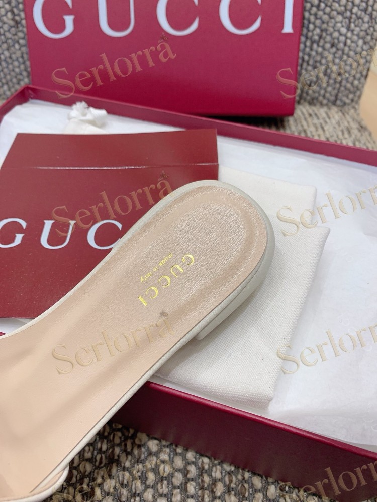 GUCCI CRYSTAL DOUBLE G METALLIC LEATHER BLOCK HEEL MULES