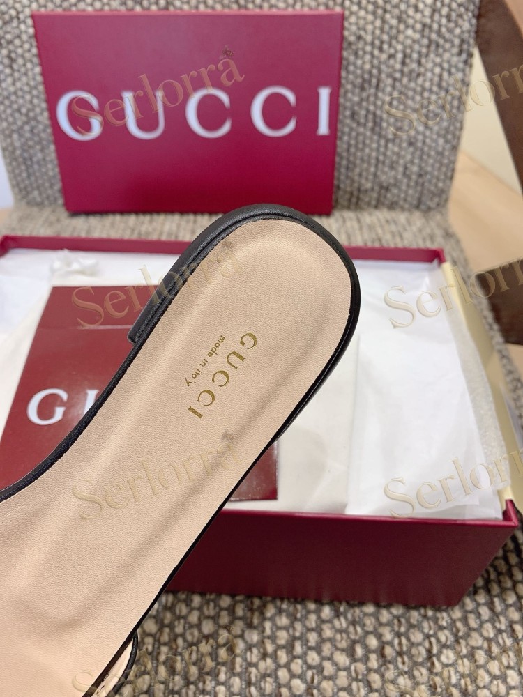 GUCCI CRYSTAL DOUBLE G METALLIC LEATHER BLOCK HEEL MULES