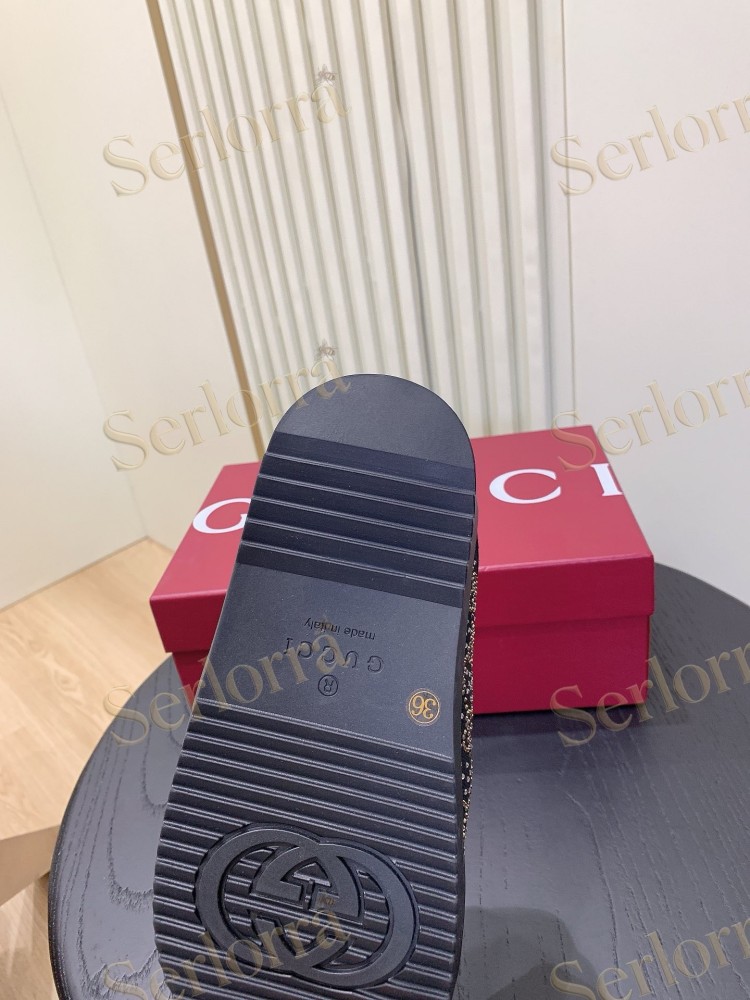 GUCCI GG CRYSTAL CANVAS DOUBLE STRAP SLIDE SANDALS