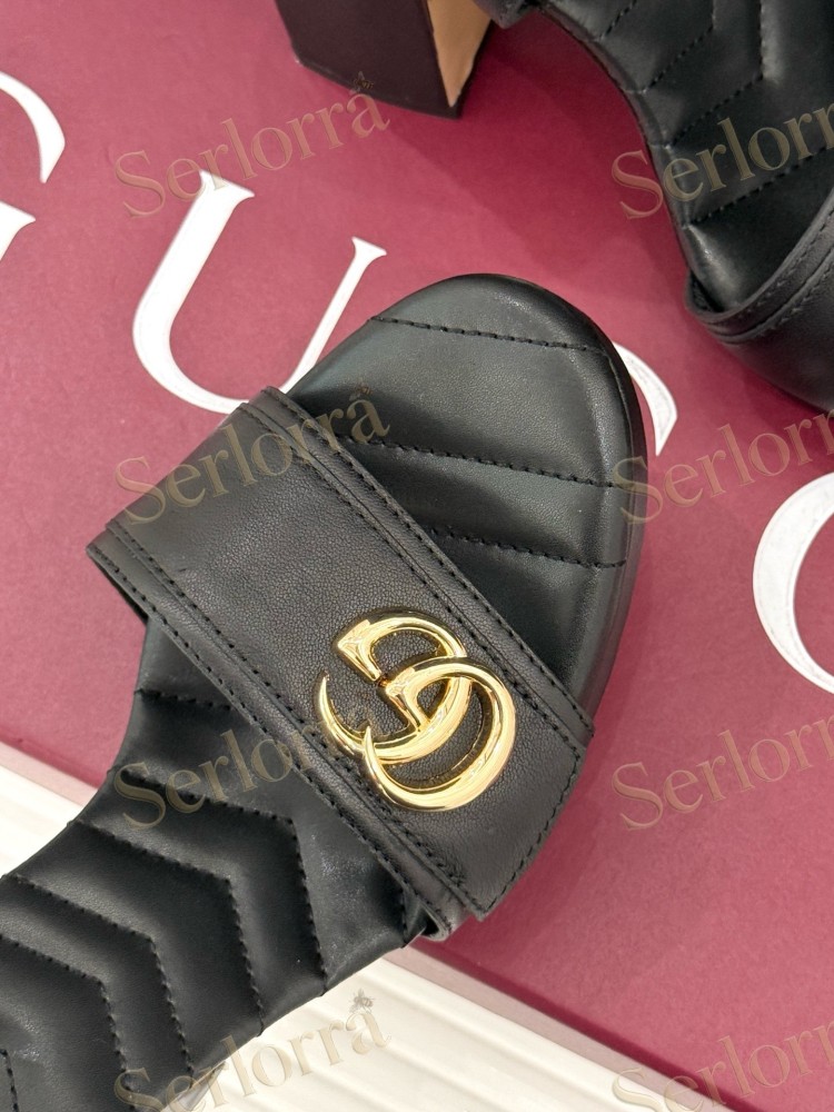 GUCCI MARMONT DOUBLE G QUILTED LEATHER PLATFORM BLOCK HEEL ANKLE STRAP SANDALS