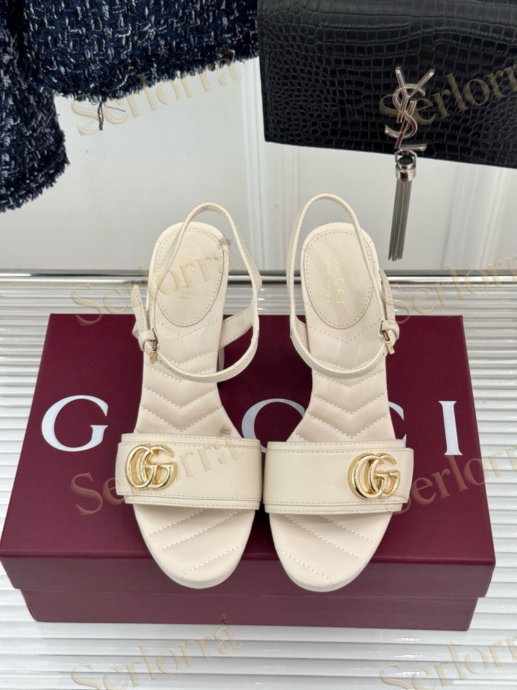 GUCCI MARMONT DOUBLE G QUILTED LEATHER PLATFORM BLOCK HEEL ANKLE STRAP SANDALS