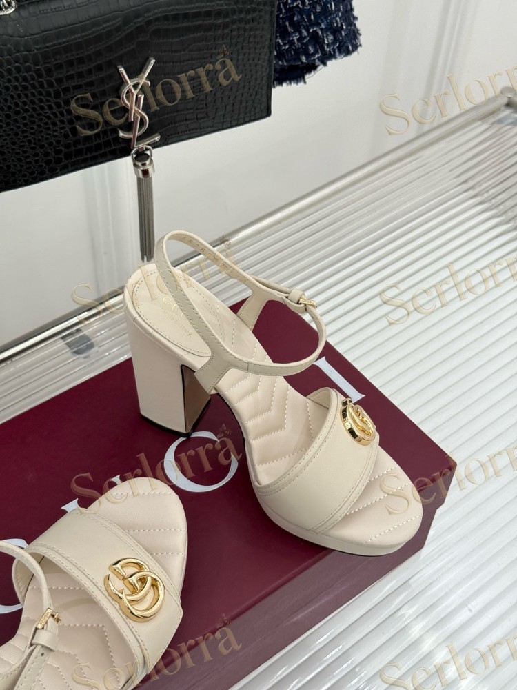 GUCCI MARMONT DOUBLE G QUILTED LEATHER PLATFORM BLOCK HEEL ANKLE STRAP SANDALS