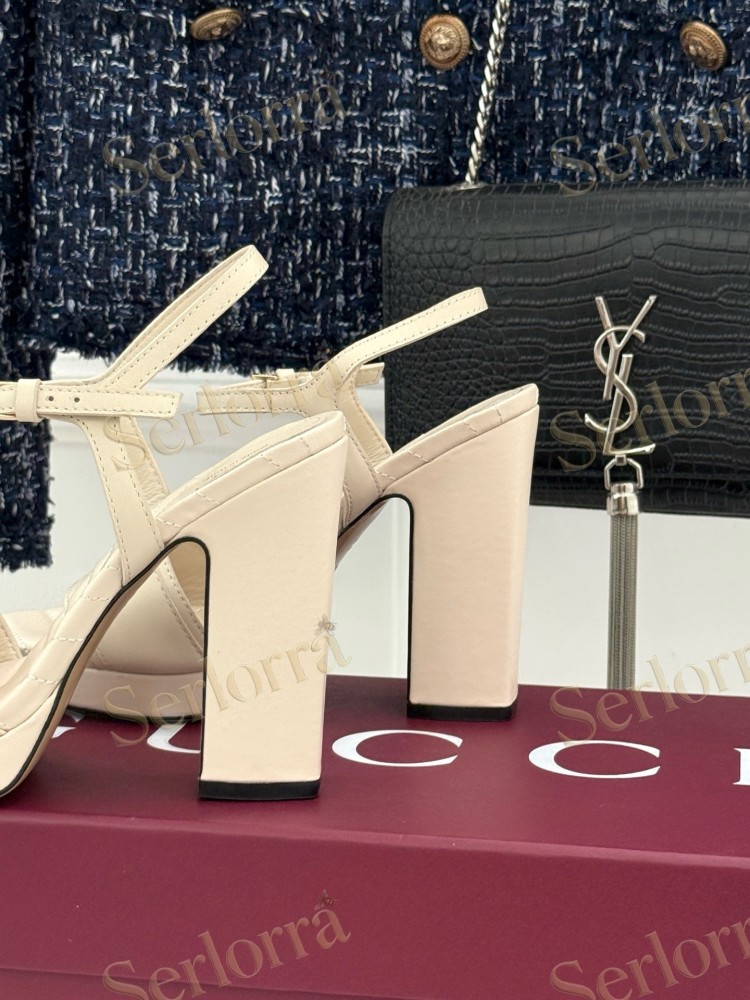 GUCCI MARMONT DOUBLE G QUILTED LEATHER PLATFORM BLOCK HEEL ANKLE STRAP SANDALS