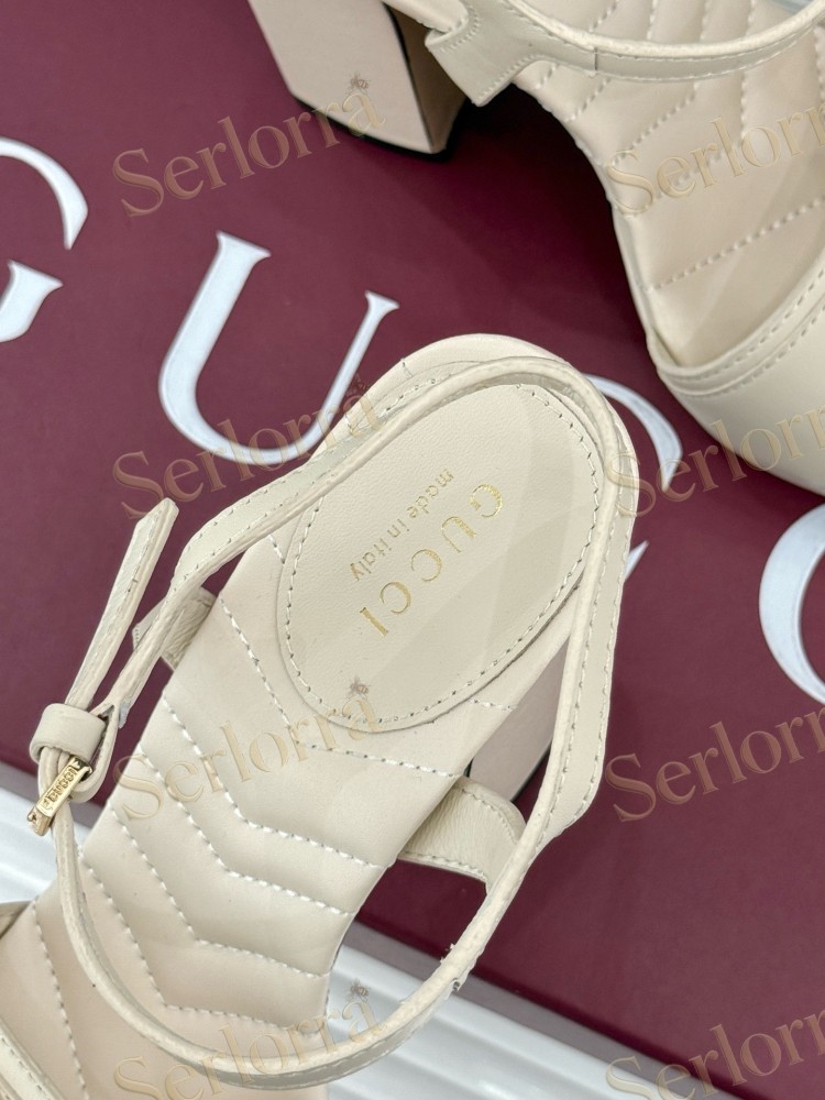 GUCCI MARMONT DOUBLE G QUILTED LEATHER PLATFORM BLOCK HEEL ANKLE STRAP SANDALS