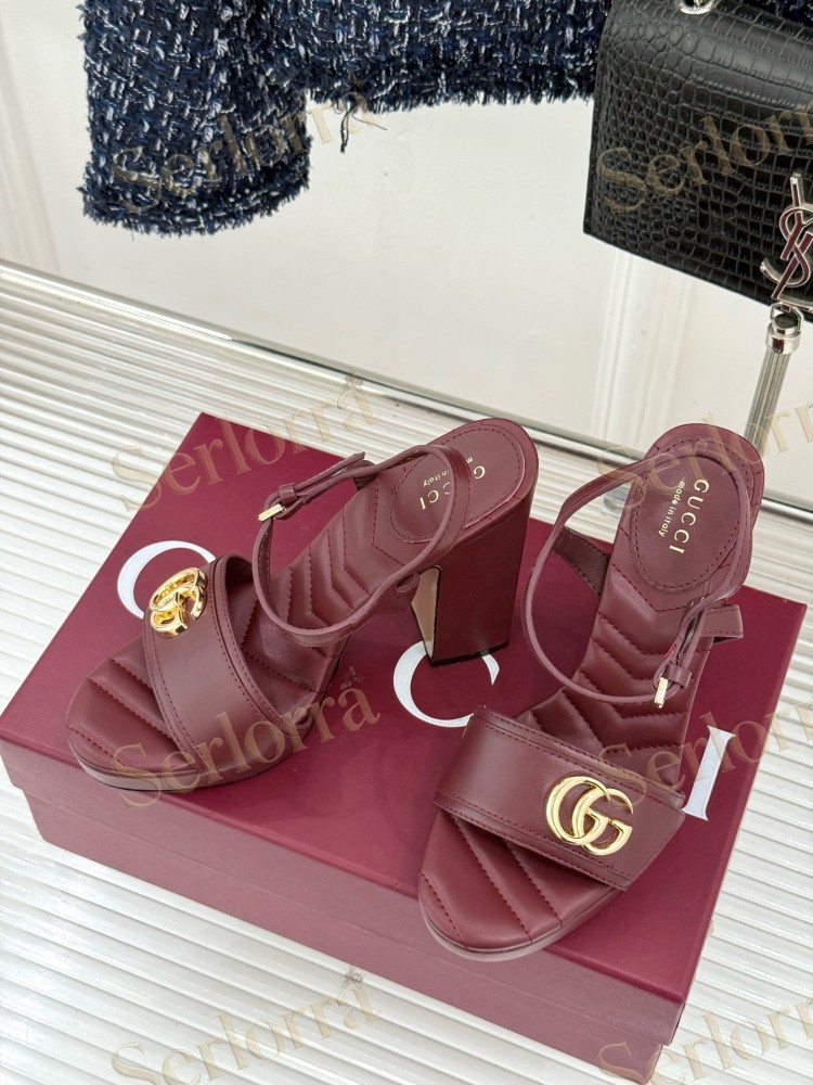 GUCCI MARMONT DOUBLE G QUILTED LEATHER PLATFORM BLOCK HEEL ANKLE STRAP SANDALS