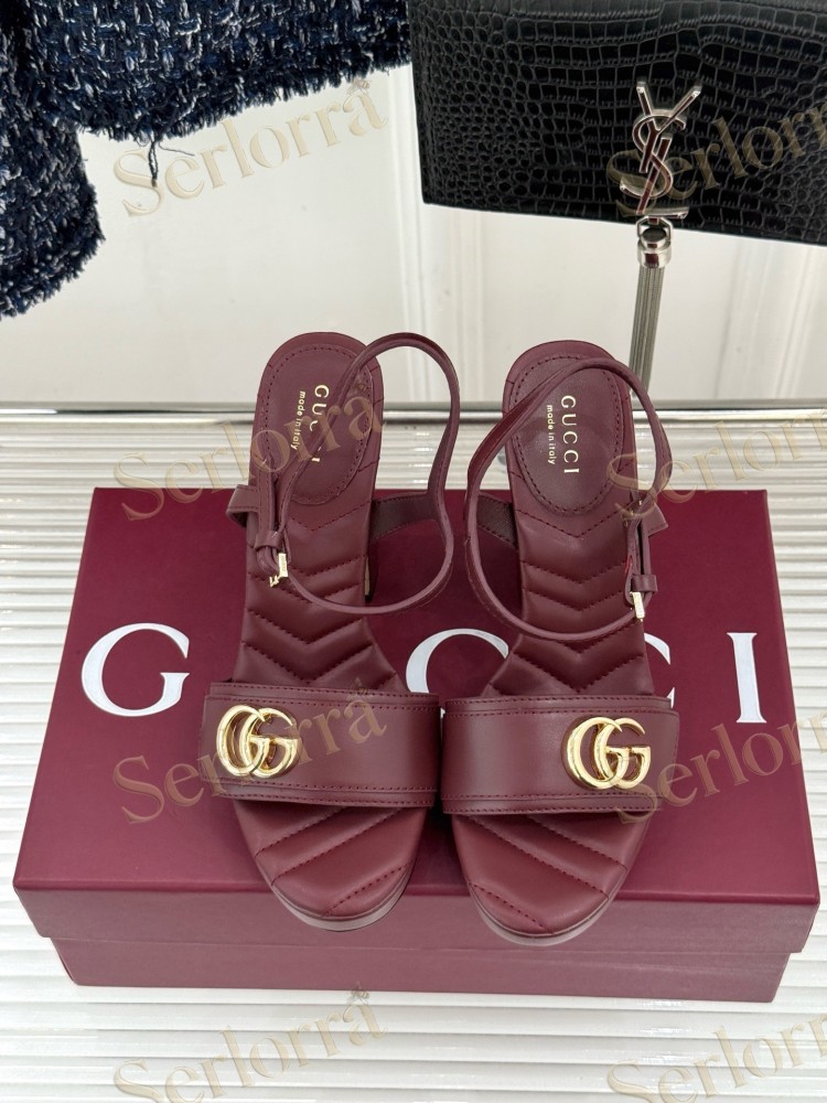 GUCCI MARMONT DOUBLE G QUILTED LEATHER PLATFORM BLOCK HEEL ANKLE STRAP SANDALS