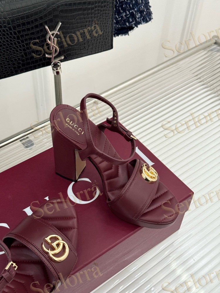 GUCCI MARMONT DOUBLE G QUILTED LEATHER PLATFORM BLOCK HEEL ANKLE STRAP SANDALS