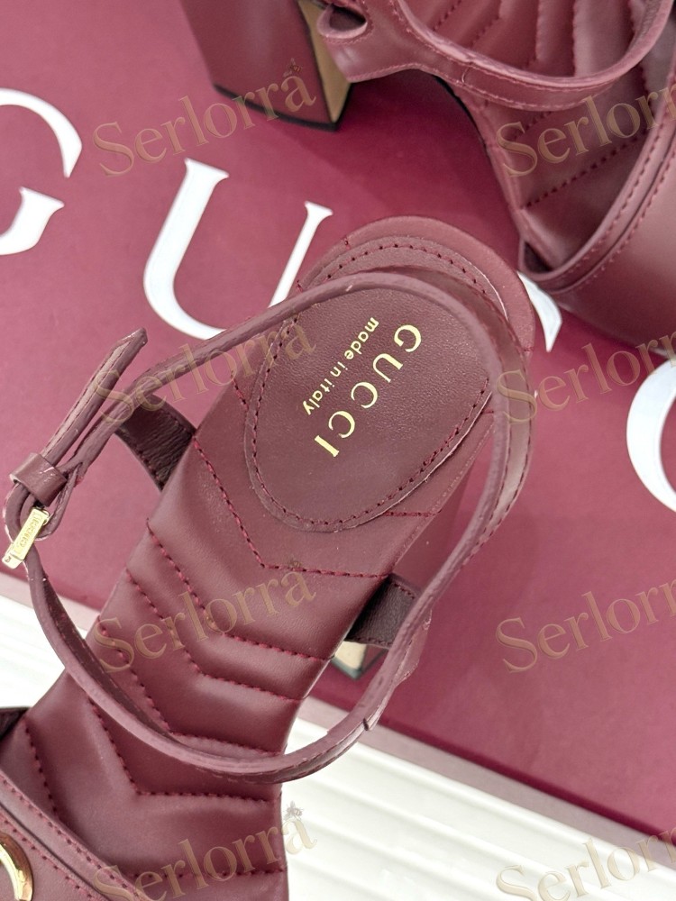 GUCCI MARMONT DOUBLE G QUILTED LEATHER PLATFORM BLOCK HEEL ANKLE STRAP SANDALS