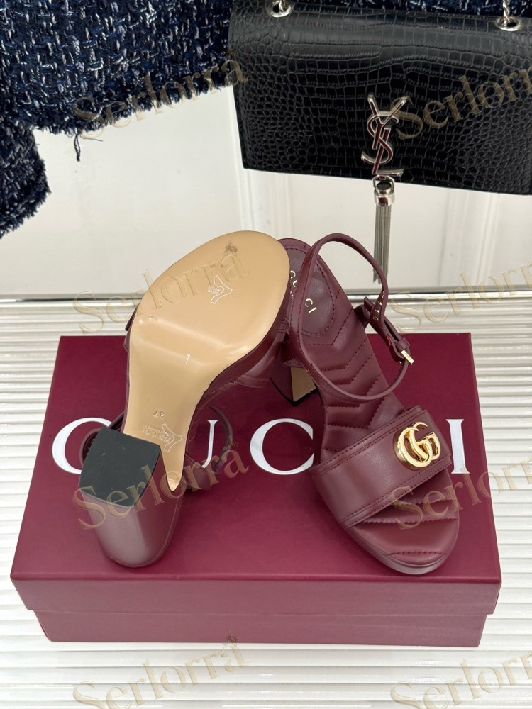 GUCCI MARMONT DOUBLE G QUILTED LEATHER PLATFORM BLOCK HEEL ANKLE STRAP SANDALS