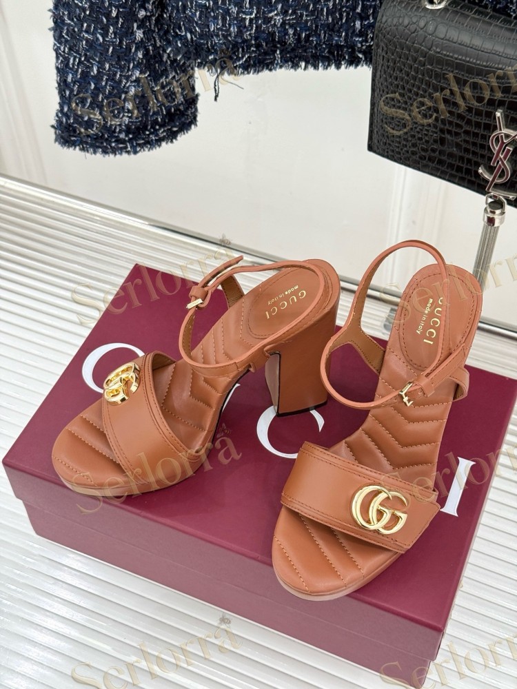 GUCCI MARMONT DOUBLE G QUILTED LEATHER PLATFORM BLOCK HEEL ANKLE STRAP SANDALS