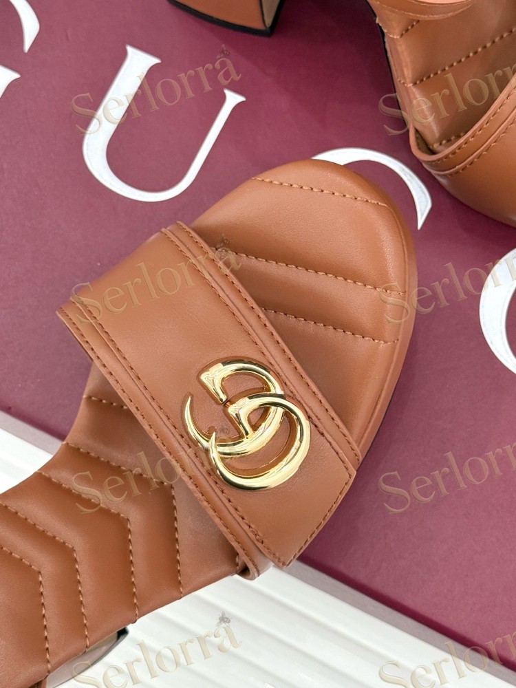 GUCCI MARMONT DOUBLE G QUILTED LEATHER PLATFORM BLOCK HEEL ANKLE STRAP SANDALS