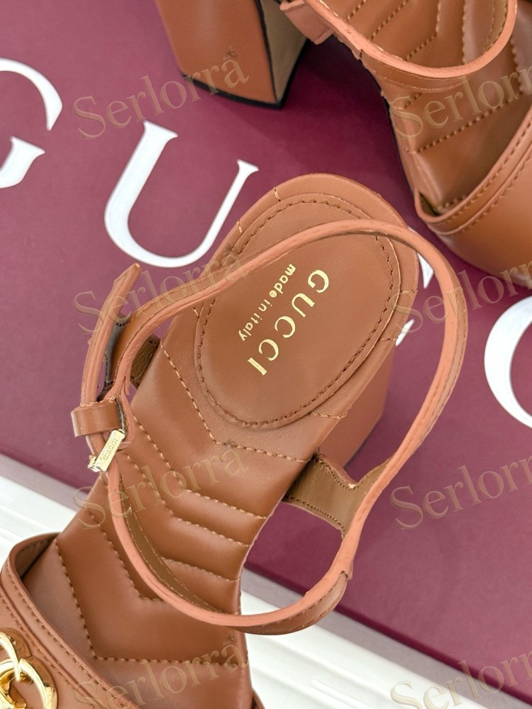 GUCCI MARMONT DOUBLE G QUILTED LEATHER PLATFORM BLOCK HEEL ANKLE STRAP SANDALS