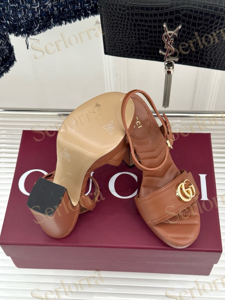 GUCCI MARMONT DOUBLE G QUILTED LEATHER PLATFORM BLOCK HEEL ANKLE STRAP SANDALS