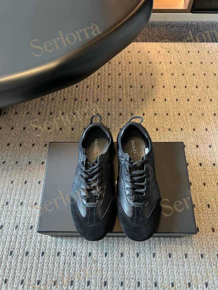 GUCCI SUEDE & LEATHER LOW TOP LACE-UP SNEAKERS