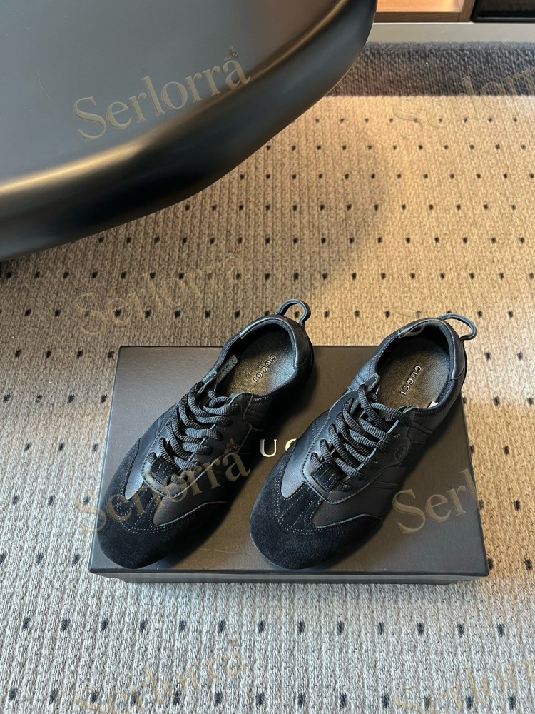 GUCCI SUEDE & LEATHER LOW TOP LACE-UP SNEAKERS