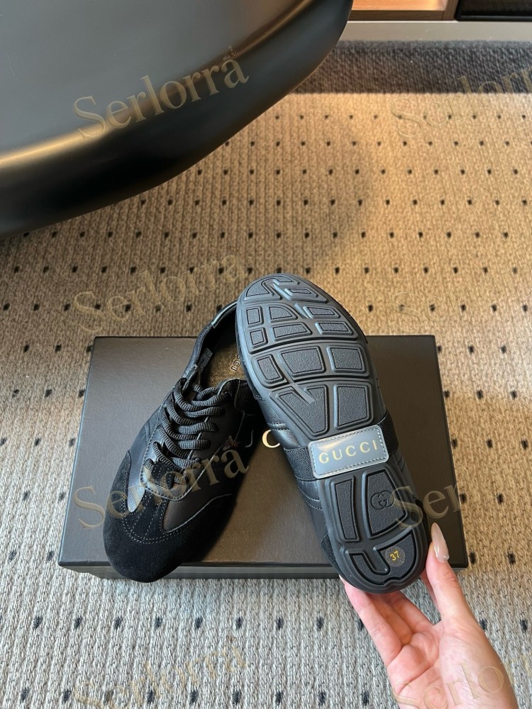 GUCCI SUEDE & LEATHER LOW TOP LACE-UP SNEAKERS