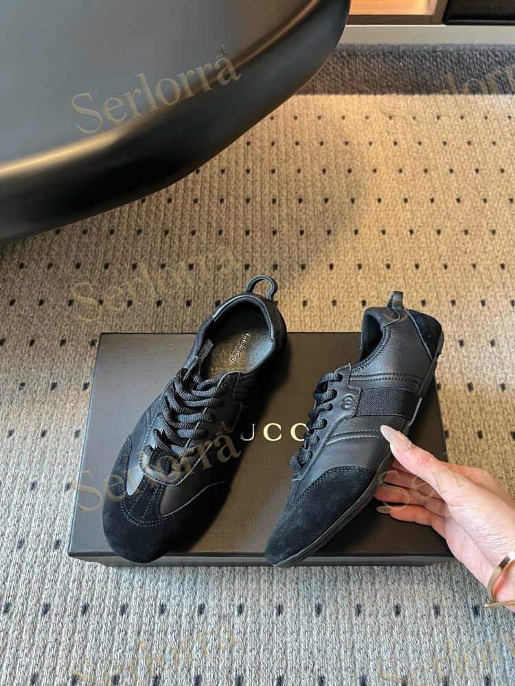 GUCCI SUEDE & LEATHER LOW TOP LACE-UP SNEAKERS