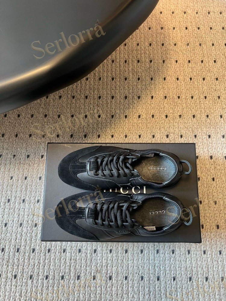 GUCCI SUEDE & LEATHER LOW TOP LACE-UP SNEAKERS