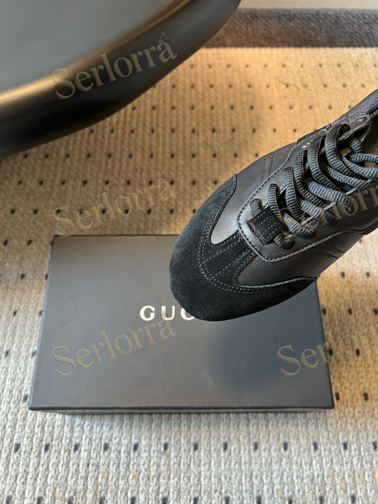 GUCCI SUEDE & LEATHER LOW TOP LACE-UP SNEAKERS