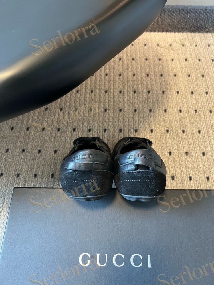 GUCCI SUEDE & LEATHER LOW TOP LACE-UP SNEAKERS