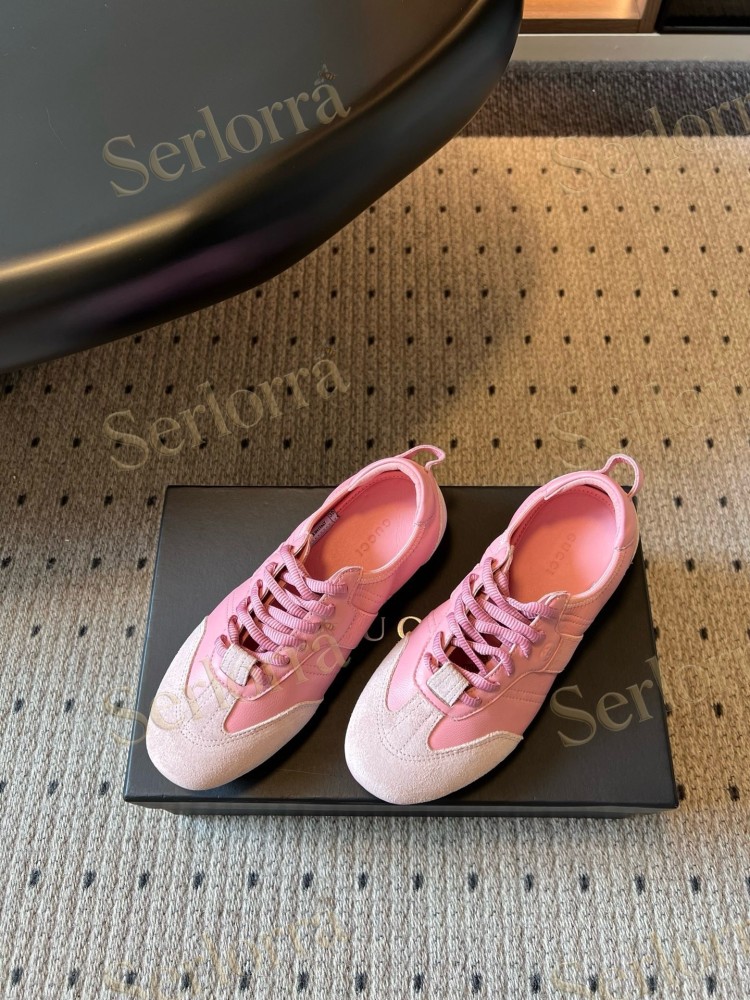 GUCCI SUEDE & LEATHER LOW TOP LACE-UP SNEAKERS
