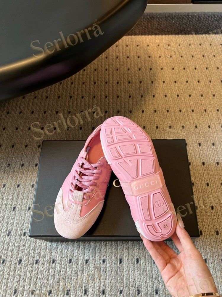 GUCCI SUEDE & LEATHER LOW TOP LACE-UP SNEAKERS