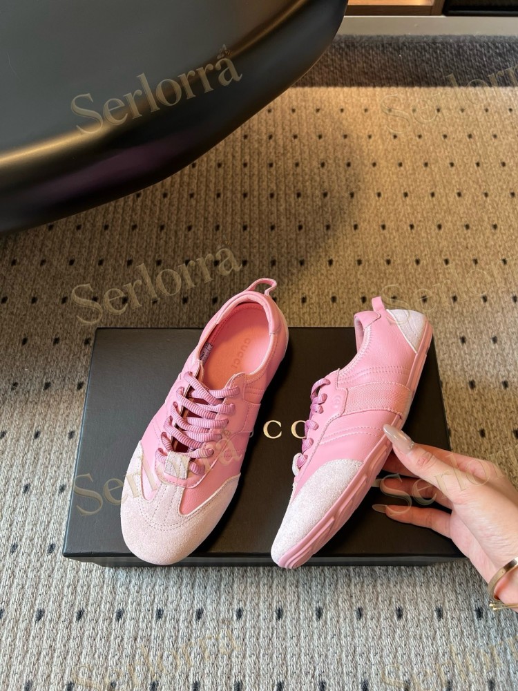 GUCCI SUEDE & LEATHER LOW TOP LACE-UP SNEAKERS