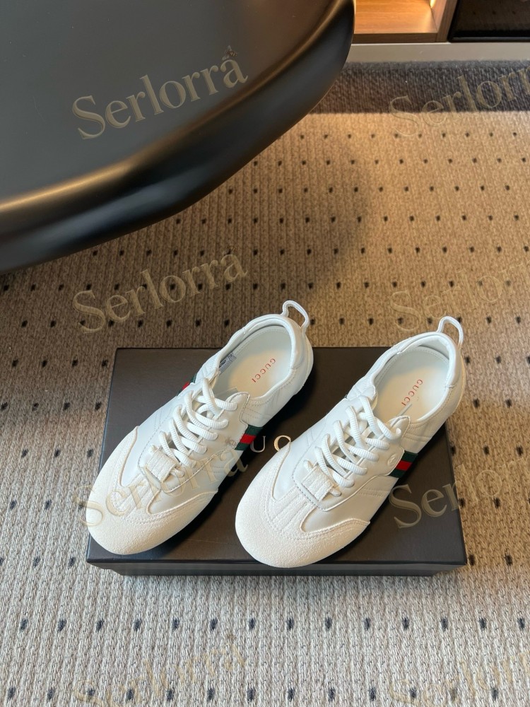 GUCCI SUEDE & LEATHER LOW TOP LACE-UP SNEAKERS