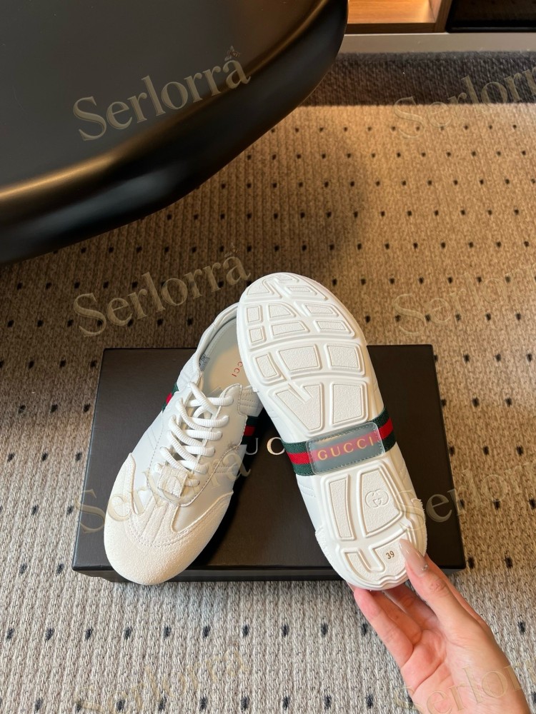 GUCCI SUEDE & LEATHER LOW TOP LACE-UP SNEAKERS