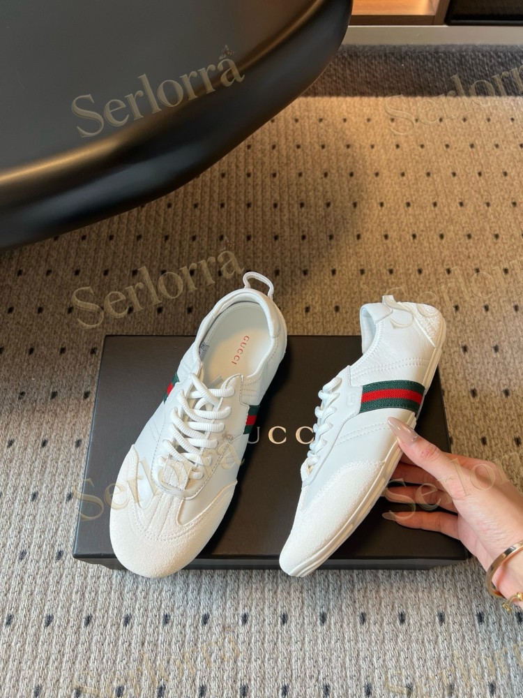 GUCCI SUEDE & LEATHER LOW TOP LACE-UP SNEAKERS