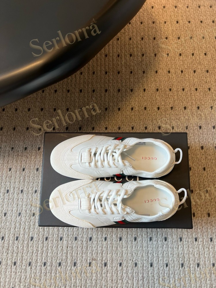 GUCCI SUEDE & LEATHER LOW TOP LACE-UP SNEAKERS
