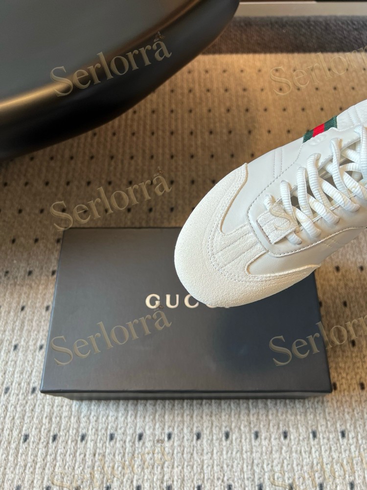 GUCCI SUEDE & LEATHER LOW TOP LACE-UP SNEAKERS
