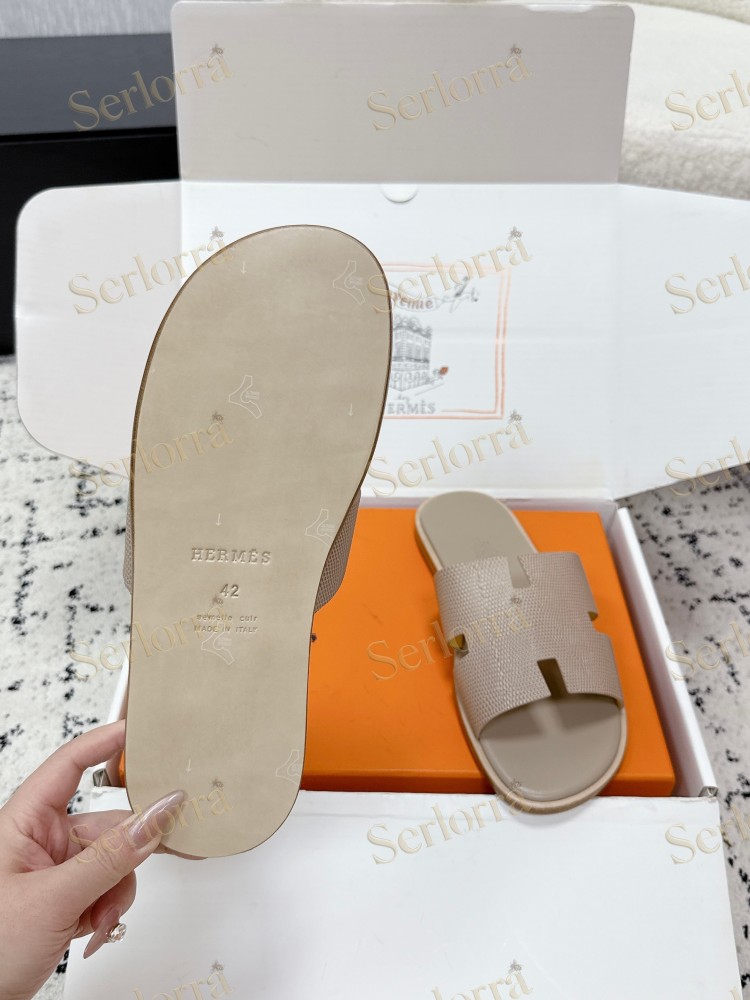 HERMÈS BLACK LIZARD-EMBOSSED LEATHER IZMIR MEN'S SLIDE SANDAL