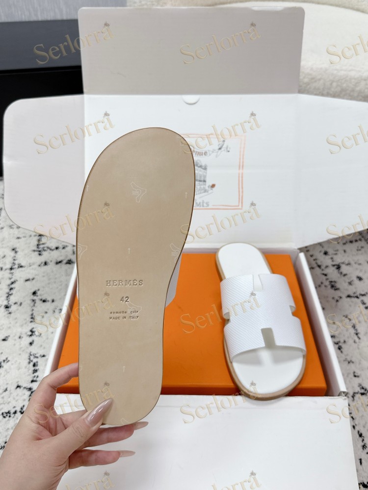 HERMÈS BLACK LIZARD-EMBOSSED LEATHER IZMIR MEN'S SLIDE SANDAL