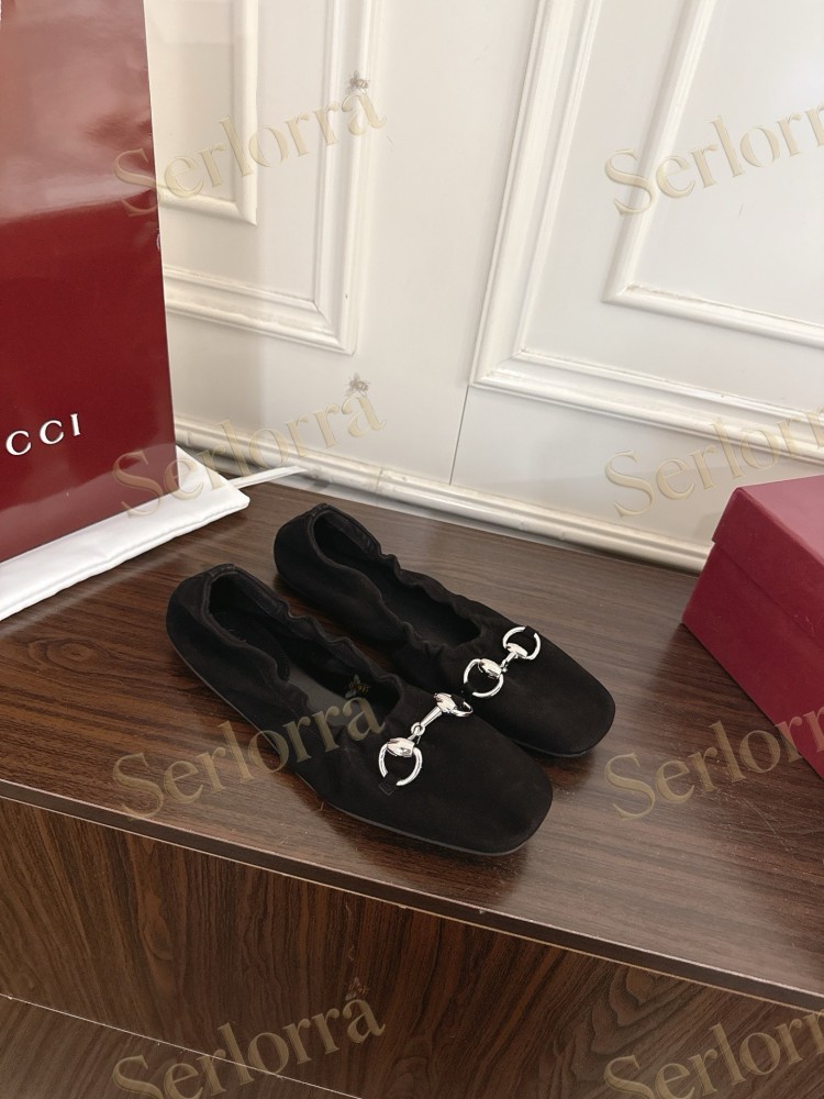 GUCCI HORSEBIT SUEDE RUCHED BALLET FLATS