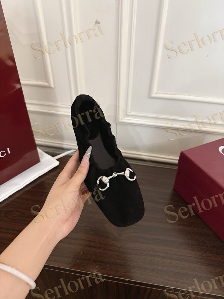 GUCCI HORSEBIT SUEDE RUCHED BALLET FLATS